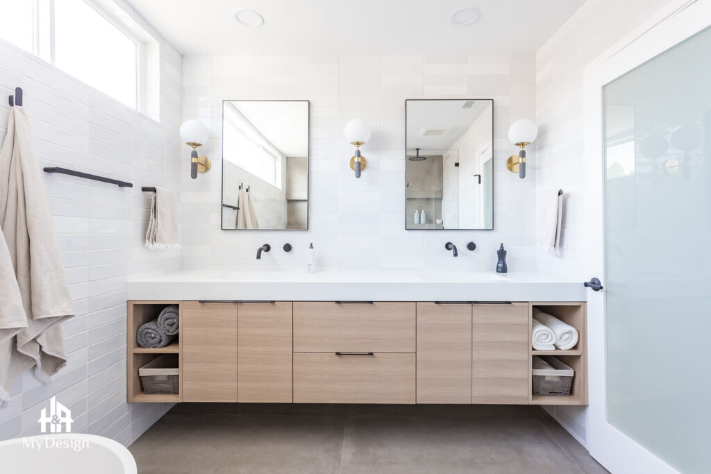 Double vanity in the West Hills bathroom remodel, by a licensed general contractor