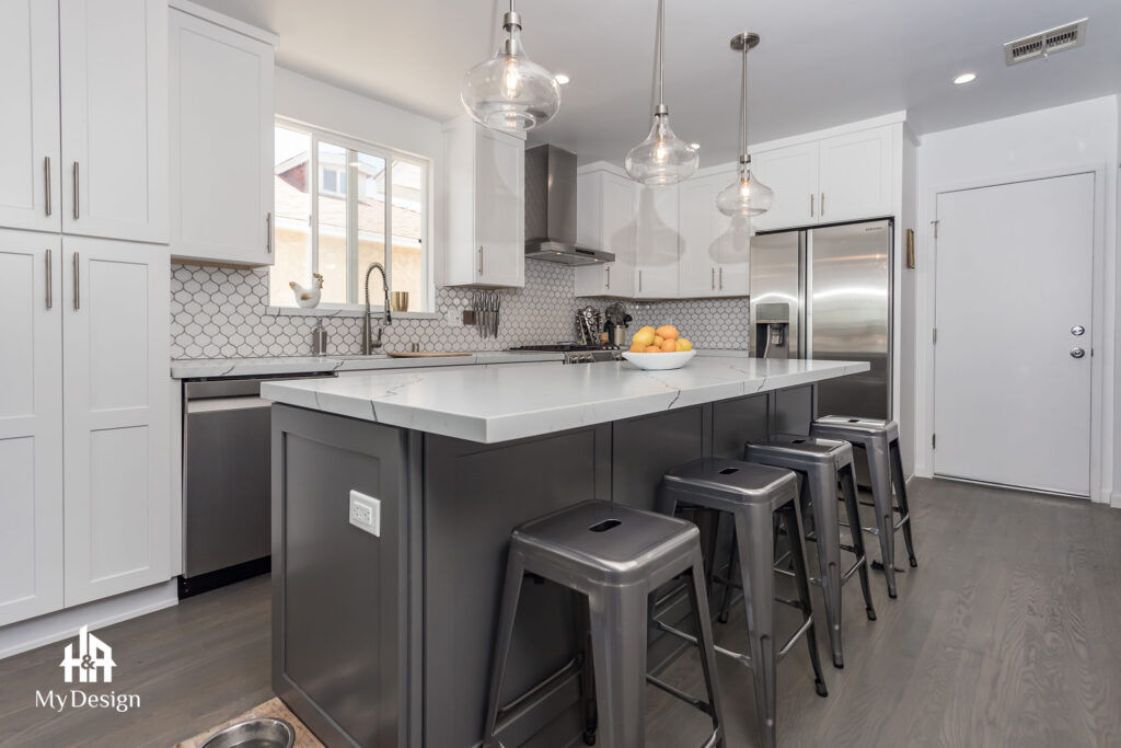 Kitchen island and bar seating in the Hawthorn kitchen remodel