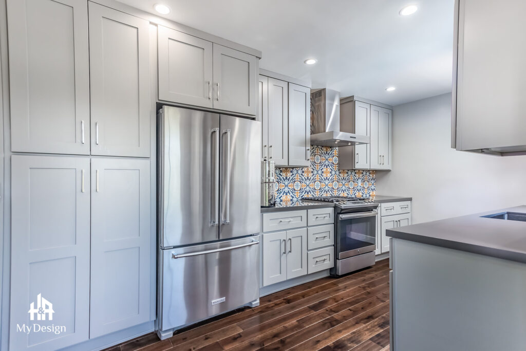 White kitchen with tall cabinetry in the View Park remodel