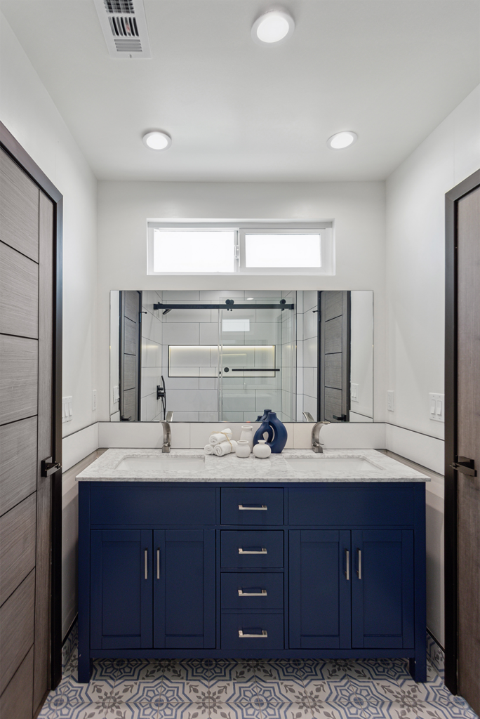 Master suite bathroom double vanity in the West Hills renovation and addition