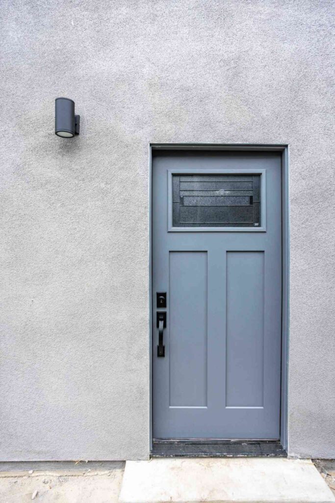 Craftsman-style front entry door on the detached Los Angeles ADU
