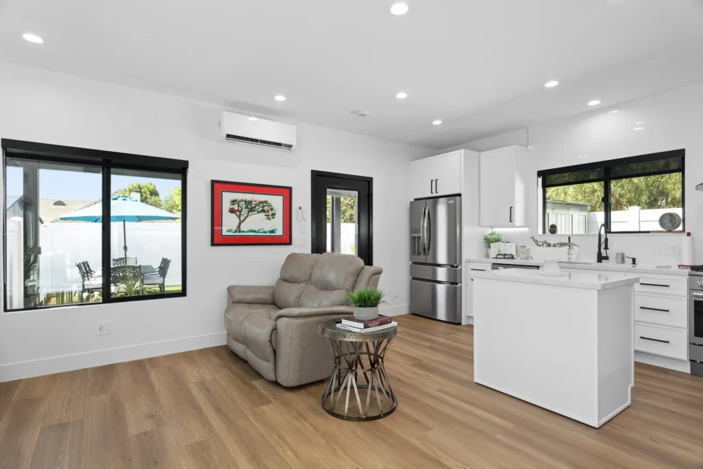 Thousand Oaks ADU kitchen and living room by H&A My Design, ADU builder