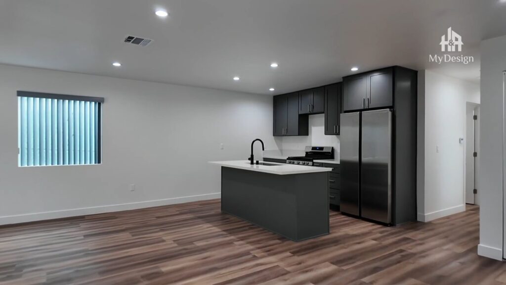 Open kitchen and living area in a completed Los Angeles ADU