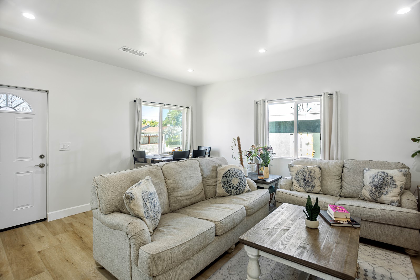 Open plan ADU living, dining and entry in a single space